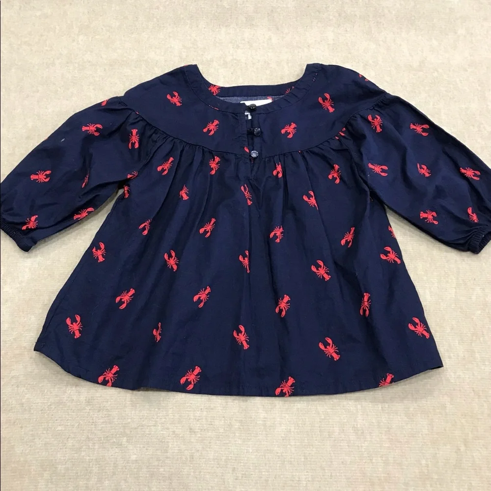 Girls Old Navy Lobster Crawfish Blouse  3/4 Sleeve w/ 3 Button Neckline Size 5…